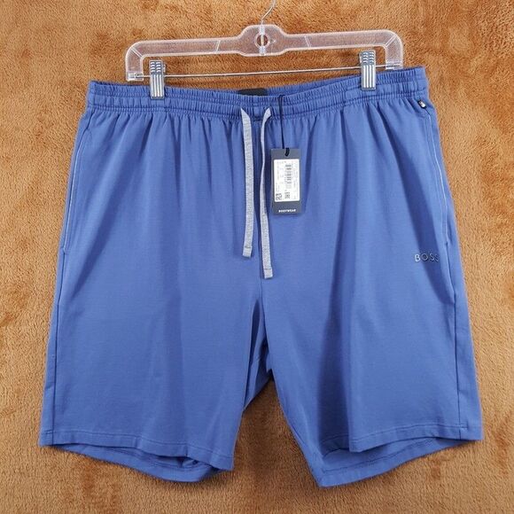 HUGO BOSS Shorts Mens XL Blue Pull On Drawstring Pockets Casual Soft Knit Lounge - Picture 1 of 9